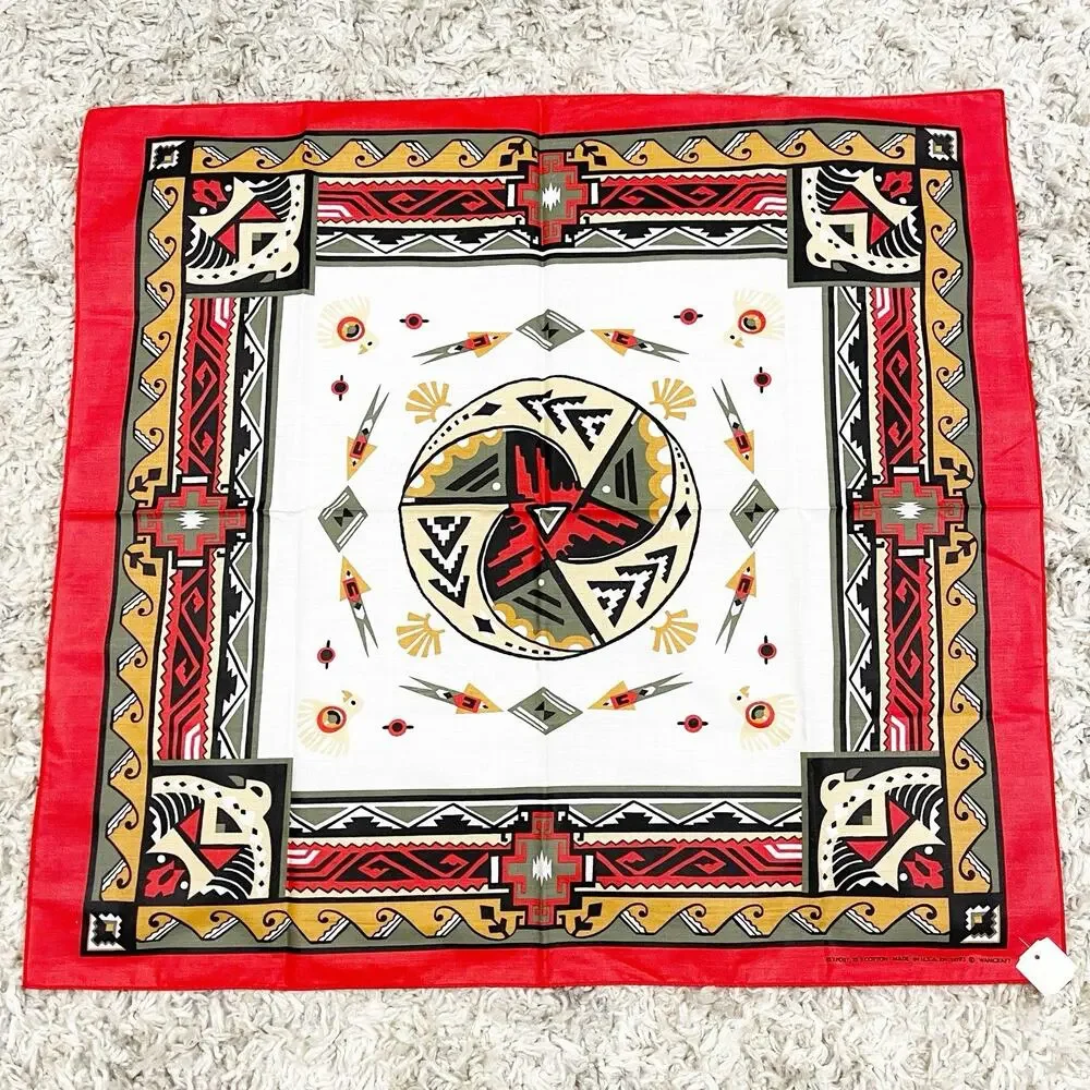 Vintage Wamcraft Bandana RN 14193 Southwestern Aztec Scarf 30x28 Poly/Cotton USA